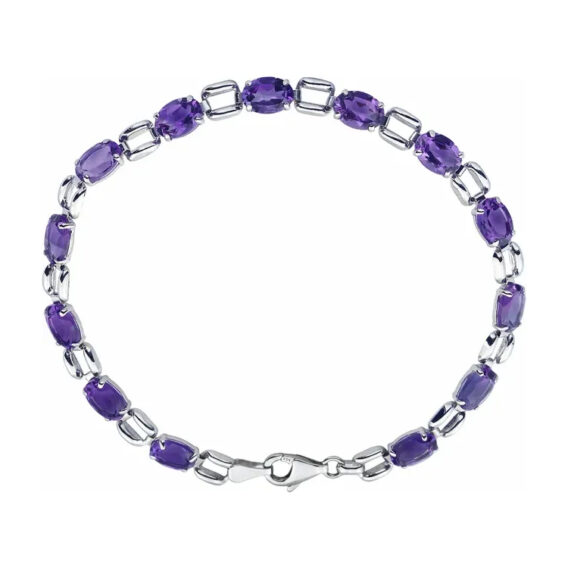 14K White Gold Line Bracelet, Oval Gemstone - 651203 - Image 2