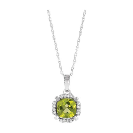 Birthstone Necklace, 14K White Gold Diamond Halo-Style - 651953 - Image 5