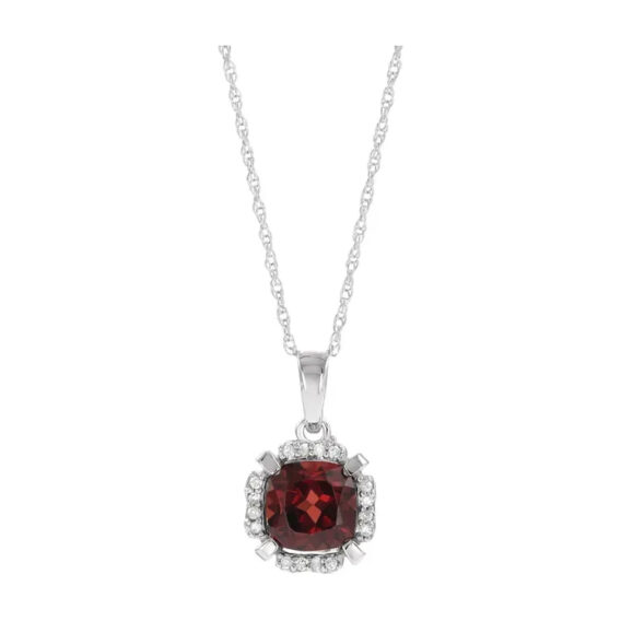 Birthstone Necklace, 14K White Gold Diamond Halo-Style - 651953 - Image 6