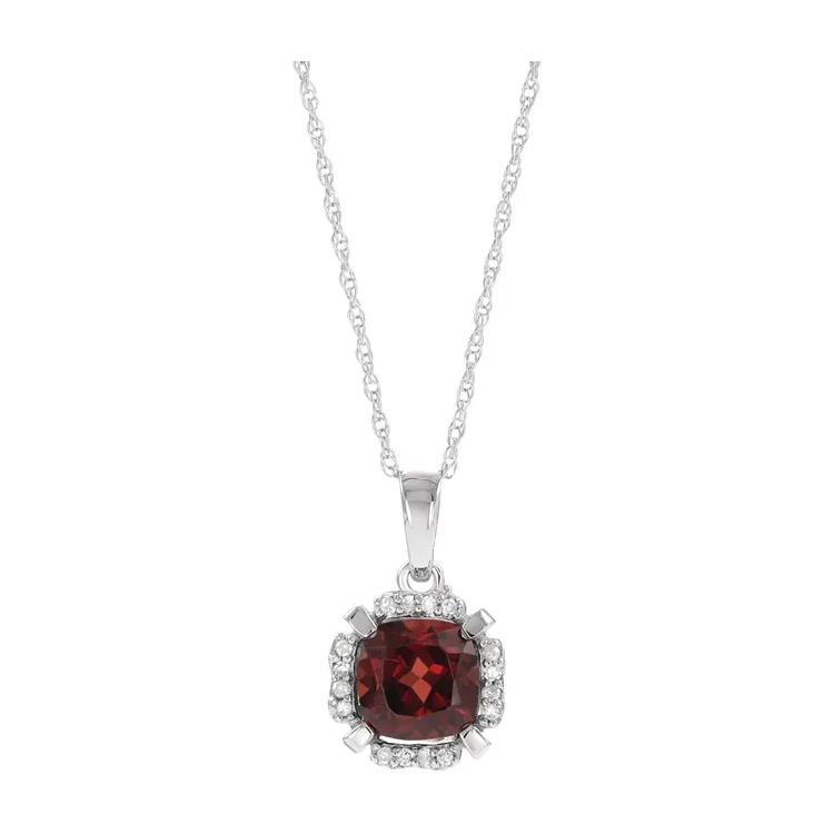 Birthstone Necklace, 14K White Gold Diamond Halo-Style - 651953 - Image 6