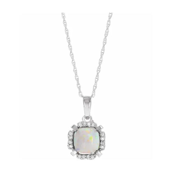 Birthstone Necklace, 14K White Gold Diamond Halo-Style - 651953 - Image 7