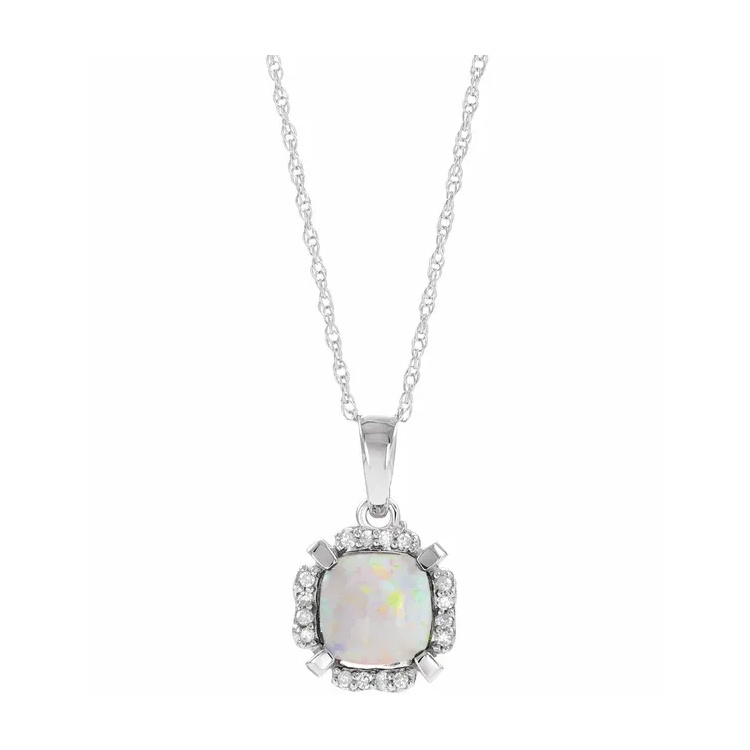 Birthstone Necklace, 14K White Gold Diamond Halo-Style - 651953 - Image 7