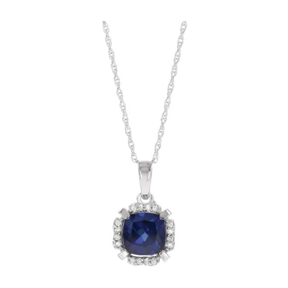 Birthstone Necklace, 14K White Gold Diamond Halo-Style - 651953 - Image 8