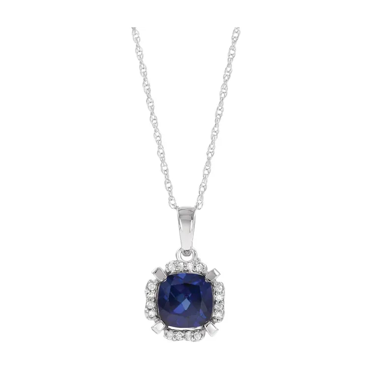 Birthstone Necklace, 14K White Gold Diamond Halo-Style - 651953 - Image 8