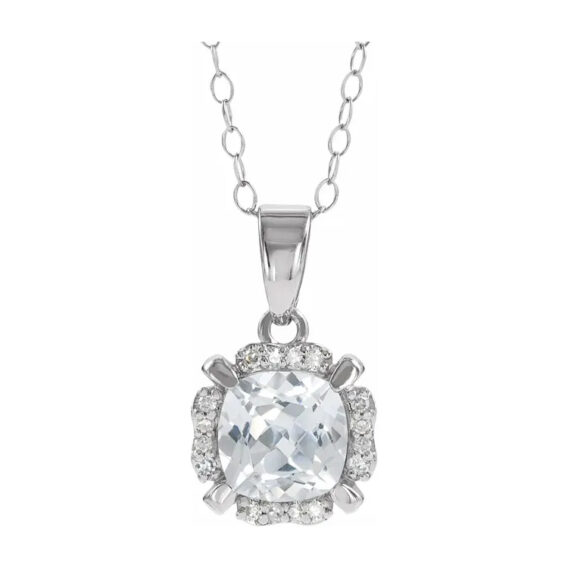 Birthstone Necklace, 14K White Gold Diamond Halo-Style - 651953 - Image 9