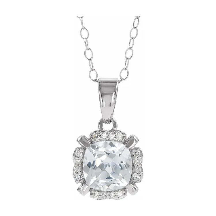 Birthstone Necklace, 14K White Gold Diamond Halo-Style - 651953 - Image 9
