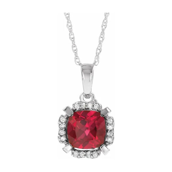 Birthstone Necklace, 14K White Gold Diamond Halo-Style - 651953 - Image 10