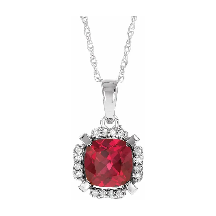 Birthstone Necklace, 14K White Gold Diamond Halo-Style - 651953 - Image 10