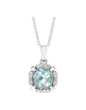 Birthstone Necklace, 14K White Gold Diamond Halo-Style - 651953