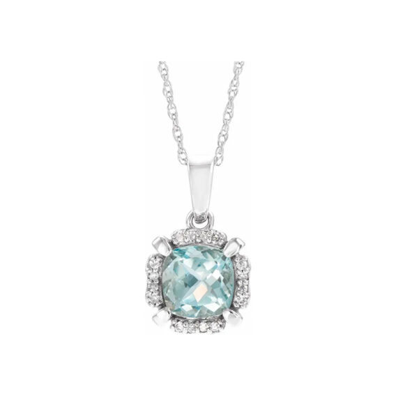 Birthstone Necklace, 14K White Gold Diamond Halo-Style - 651953