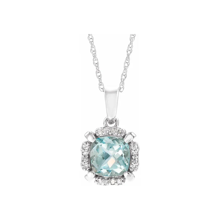 Birthstone Necklace, 14K White Gold Diamond Halo-Style - 651953