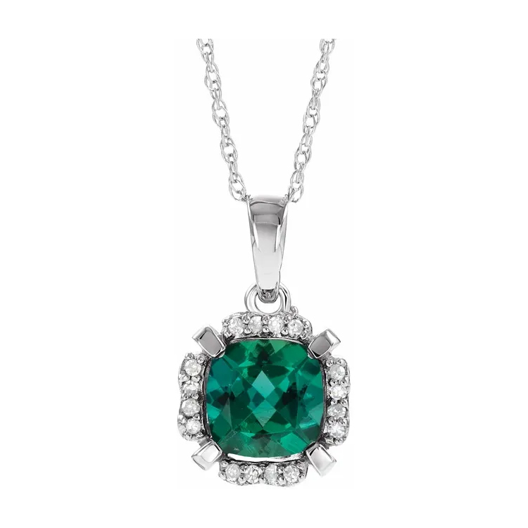 Birthstone Necklace, 14K White Gold Diamond Halo-Style - 651953 - Image 11