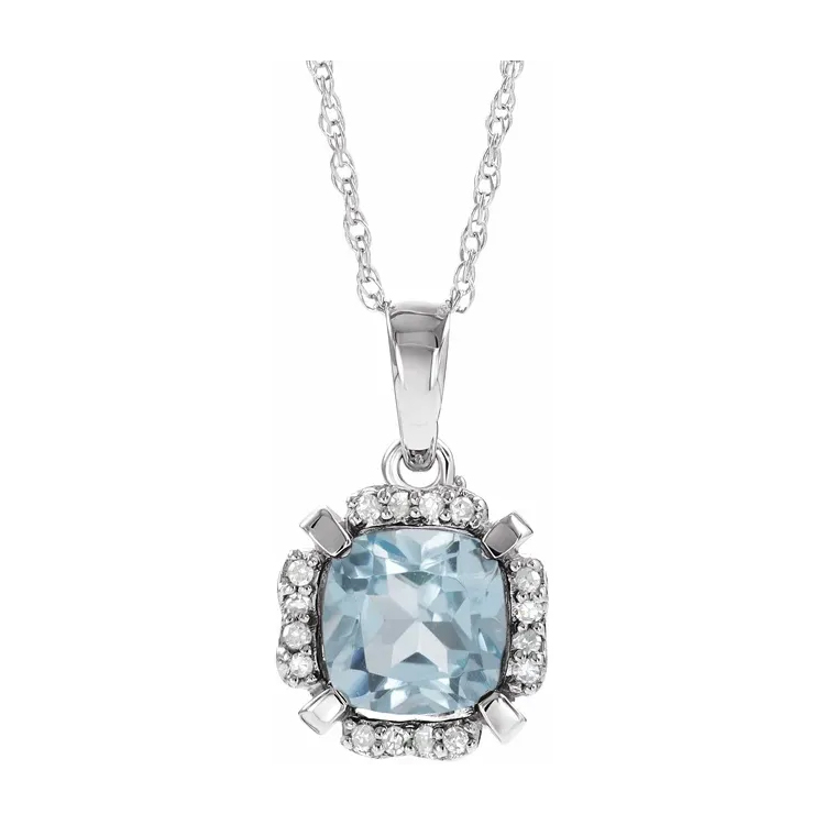 Birthstone Necklace, 14K White Gold Diamond Halo-Style - 651953 - Image 12