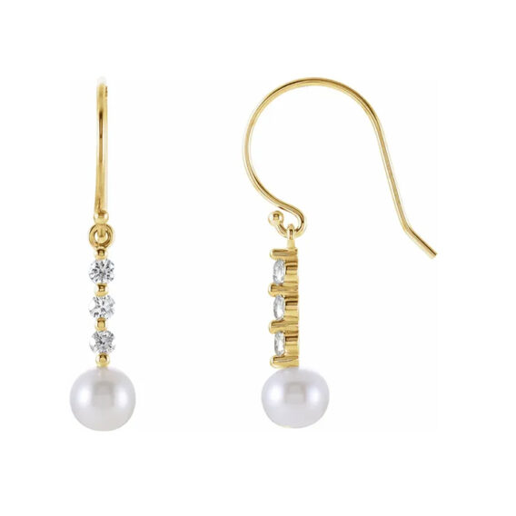 Diamond and Pearl Dangle Earrings 85908