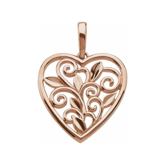 Scroll & Leaf Design Filigree Heart Pendant 83652