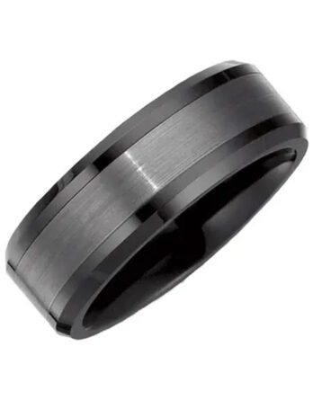 Mens Wedding Band, Ceramic and Tungsten, Beveled Edge - CR058