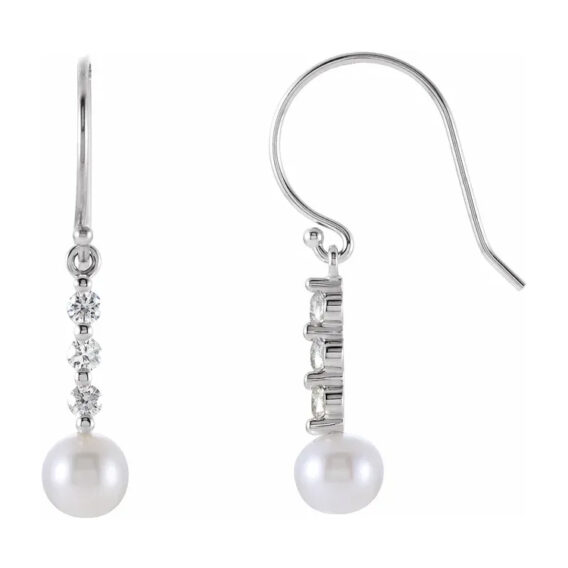 Diamond and Pearl Dangle Earrings 85908 - Image 2