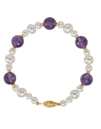 Amethyst and Cultured White Freshwater Pearl Bracelet - 650159