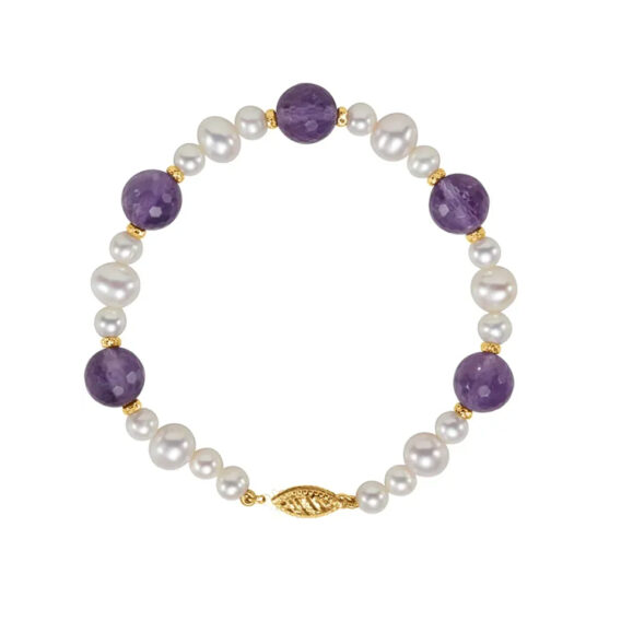 Amethyst and Cultured White Freshwater Pearl Bracelet - 650159