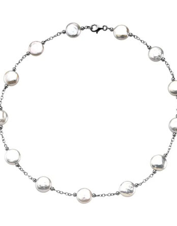Sterling Silver Pearl Necklace, Coin Style Cultured White Freshwater Pearls - 66365 POPULAR CHOICE
