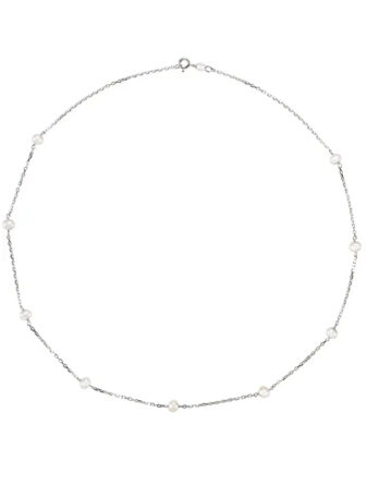 Pearl Station Necklace Sterling Silver 18" - CH353
