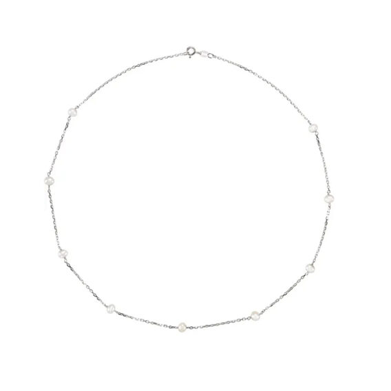 Pearl Station Necklace Sterling Silver 18" - CH353