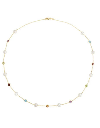 Multi-Gemstone and Pearl Station Necklace - CH194