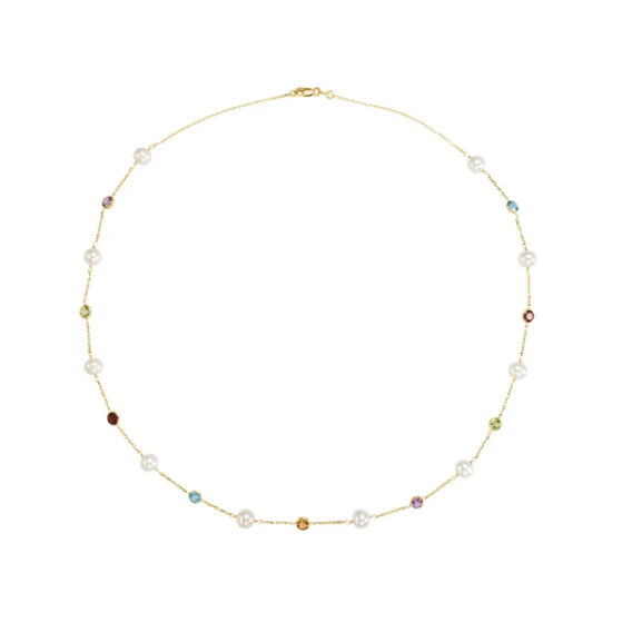 Multi-Gemstone and Pearl Station Necklace - CH194