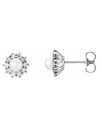 Pearl Stud Earrings, Diamond Halo-Style - 85950