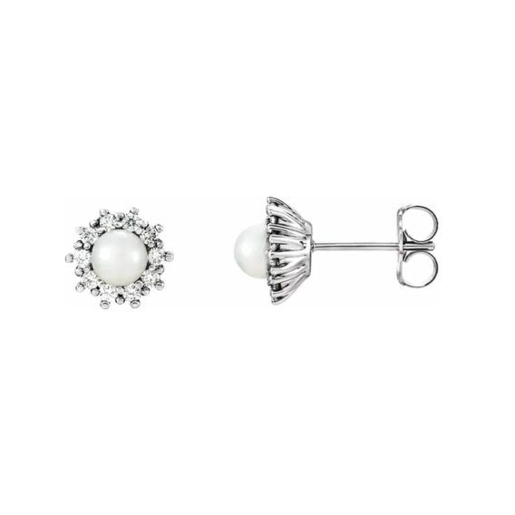 Pearl Stud Earrings, Diamond Halo-Style - 85950