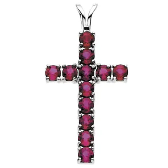 Cross Pendant, Diamonds, Natural Ruby, Blue and Sapphire Stone Options - R8041R - Image 5