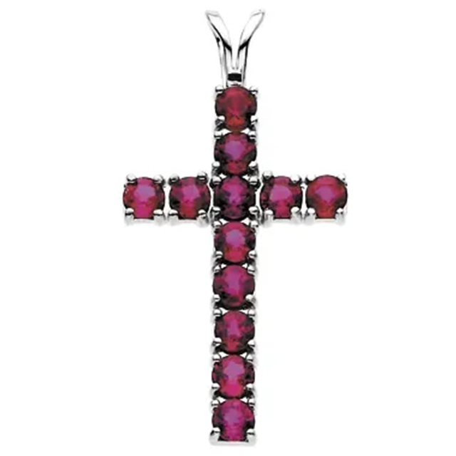 Cross Pendant, Diamonds, Natural Ruby, Blue and Sapphire Stone Options - R8041R - Image 5