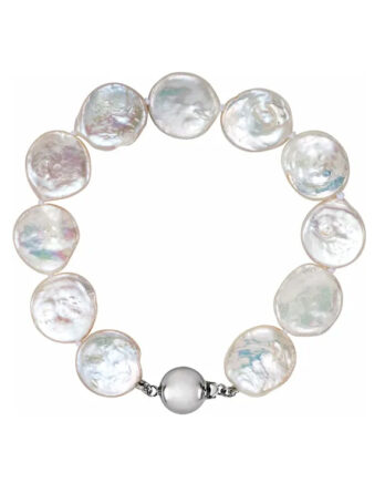 Sterling Silver. Cultured White Freshwater Coin Pearl Bracelet - 67194