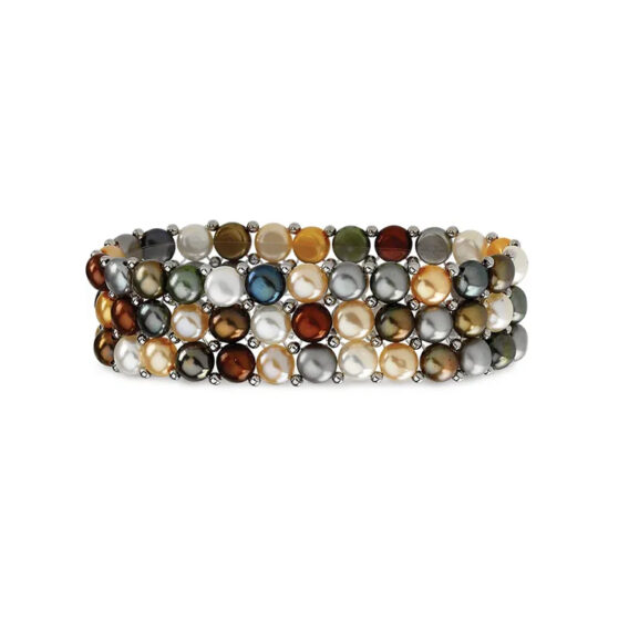 Multi-Color Pearl Stretch Bracelet Sterling Silver 63924 - POPULAR CHOICE