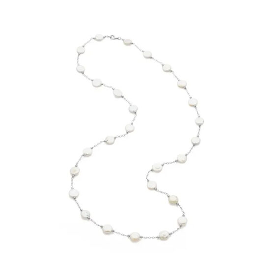 Sterling Silver Pearl Necklace, Coin Style Cultured White Freshwater Pearls - 66365 POPULAR CHOICE - Image 2