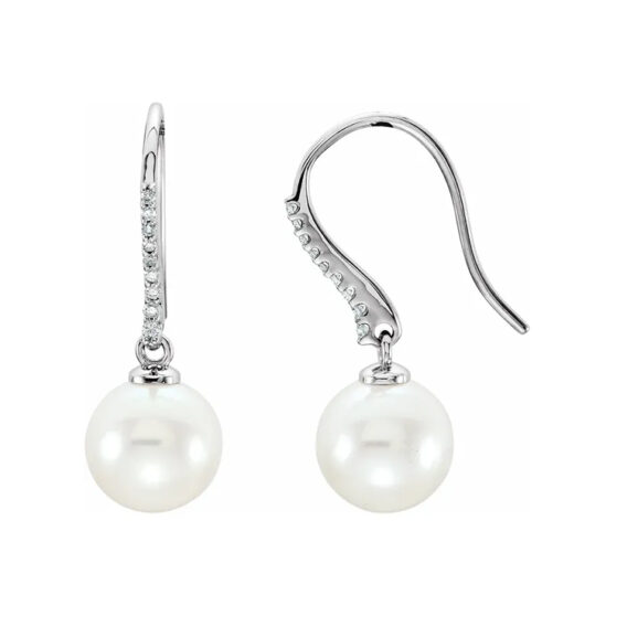 Diamond and Pearl Dangle Earrings 651565