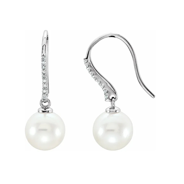 Diamond and Pearl Dangle Earrings 651565