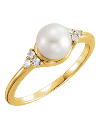 Pearl Ring, Diamond Accented Style - 67462