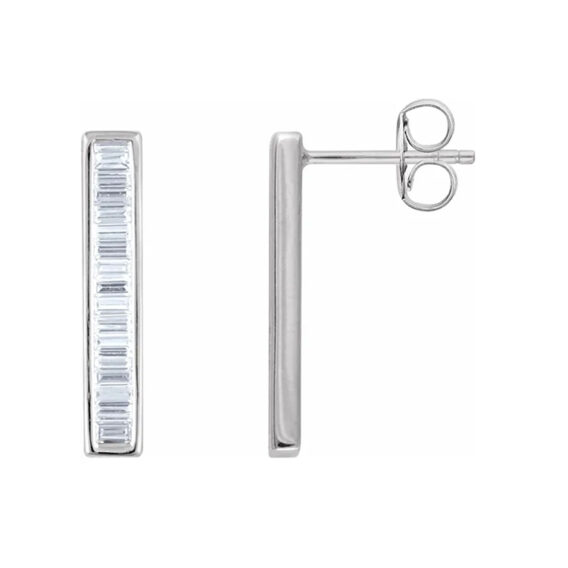 Drop Earrings, Diamond Baguette Bar Style - 651886