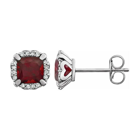 14K White Halo-Style Birthstone Stud Earrings 651954 - Image 3