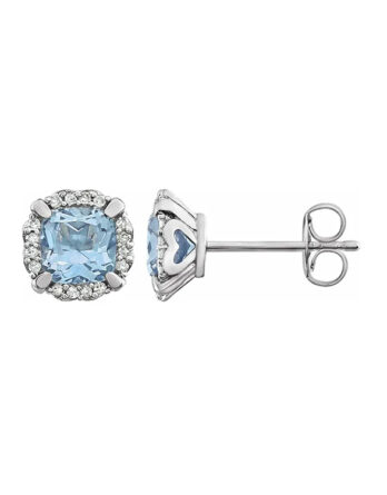 14K White Halo-Style Birthstone Stud Earrings 651954