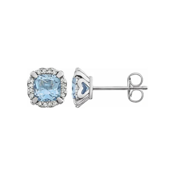 14K White Halo-Style Birthstone Stud Earrings 651954