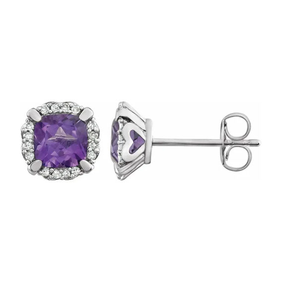 14K White Halo-Style Birthstone Stud Earrings 651954 - Image 5
