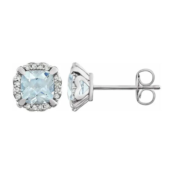 14K White Halo-Style Birthstone Stud Earrings 651954 - Image 6