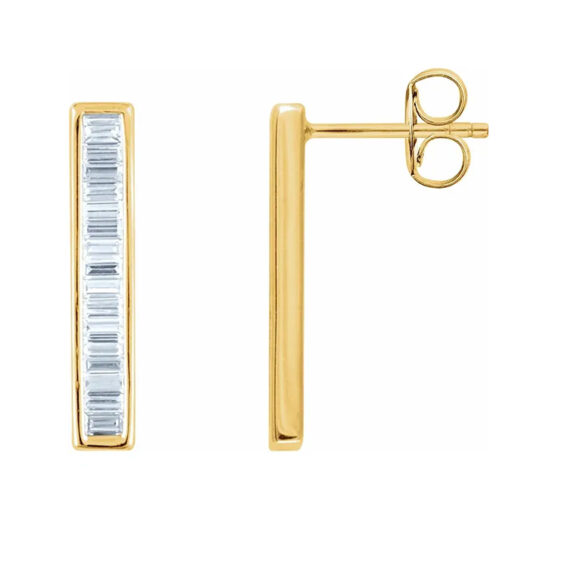 Drop Earrings, Diamond Baguette Bar Style - 651886 - Image 3