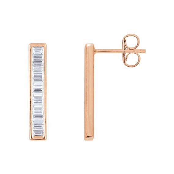 Drop Earrings, Diamond Baguette Bar Style - 651886 - Image 4