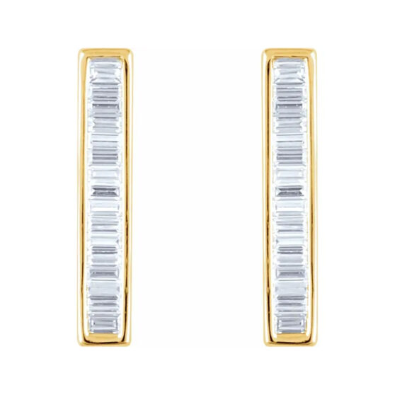 Drop Earrings, Diamond Baguette Bar Style - 651886 - Image 2