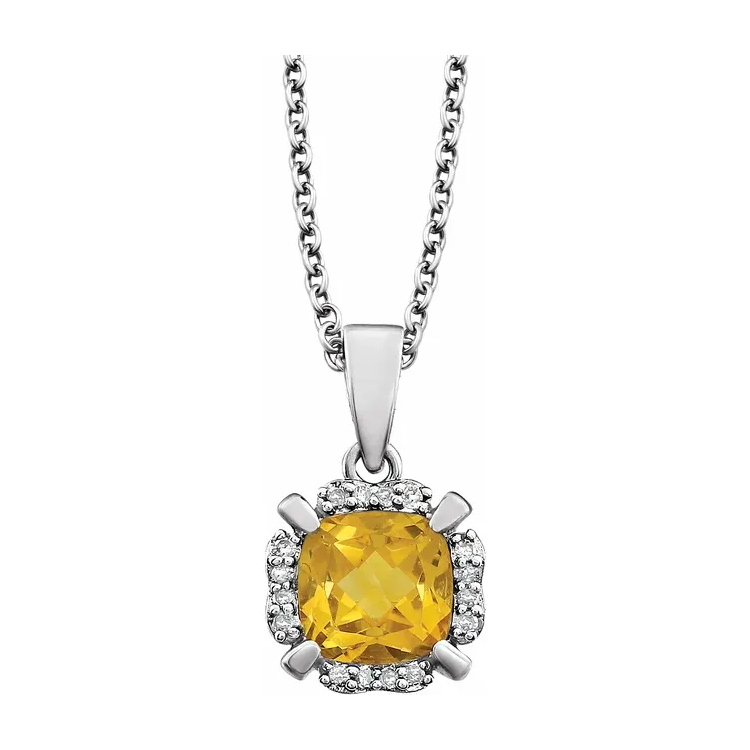 Birthstone Necklace, 14K White Gold Diamond Halo-Style - 651953 - Image 3