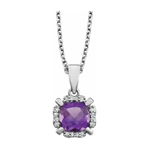 Birthstone Necklace, 14K White Gold Diamond Halo-Style - 651953 - Image 4