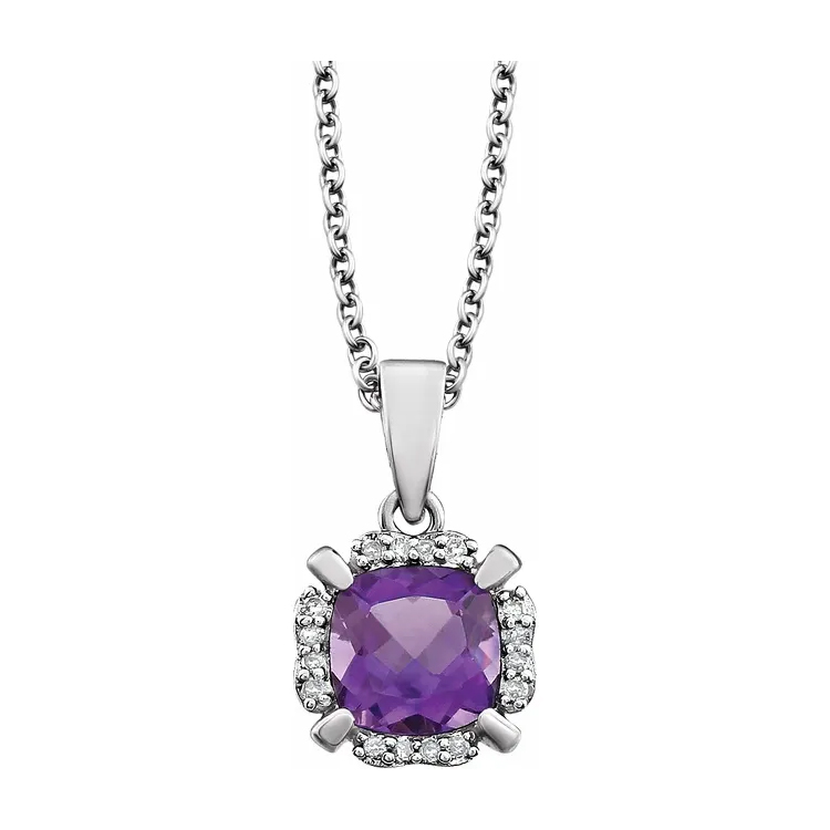 Birthstone Necklace, 14K White Gold Diamond Halo-Style - 651953 - Image 4